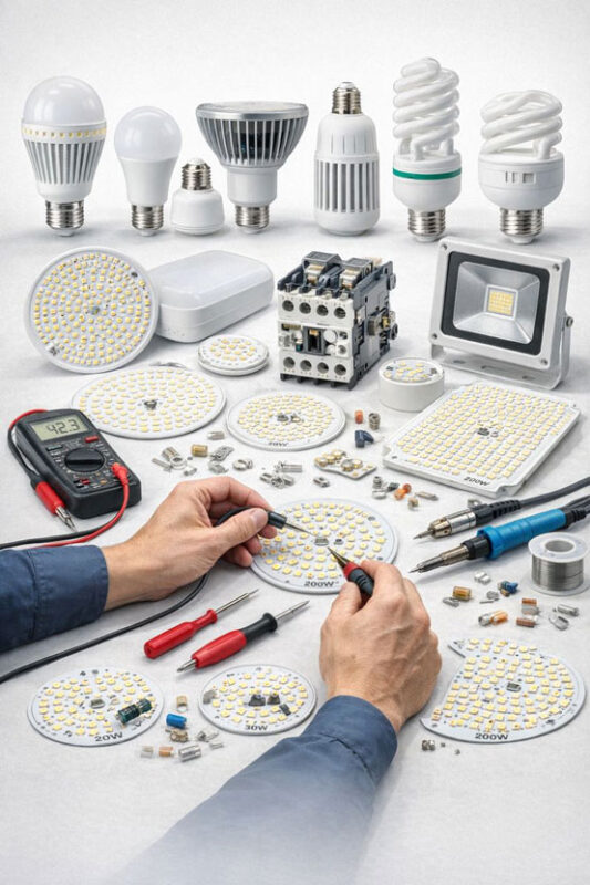 تعمیرات انواع لامپ ال ای دی، کم مصرف، مهتابی، هالوژن سقفی، شمعی،فلورسنت، فیلامنتی در الکتروشمس